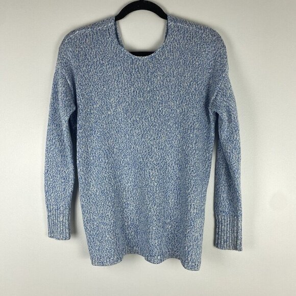 Loft Women's Knit Cross Back Sweater Size S Blue White Long Sleeve Round Neck - Picture 1 of 8